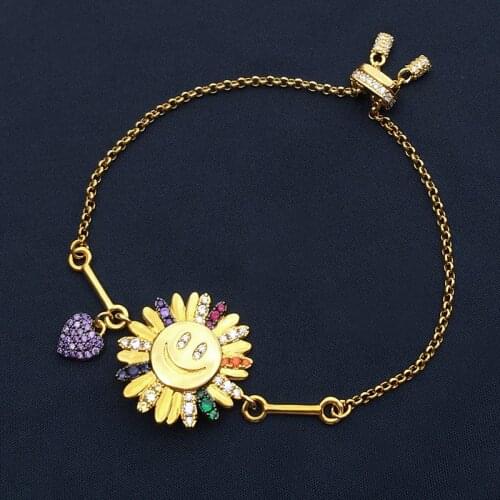SLJELY Fashion S925 Sterling Silver Heart & Multicolor Daisy Adjustable Bracelet Women June New UN APRES MIDI A LA PlAGE Series