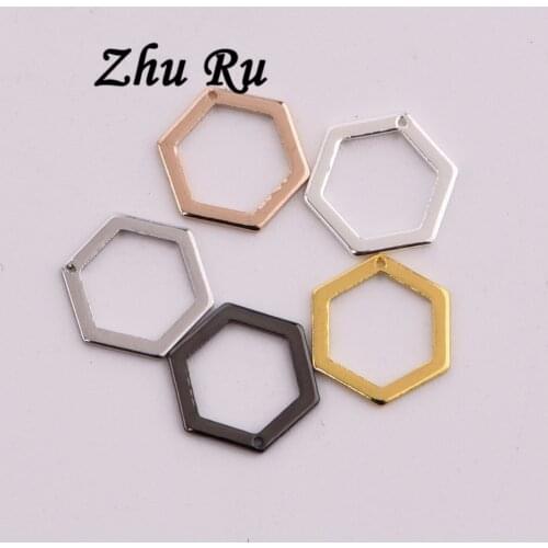 ZHU RU 20pcs/lot 8.5mm Geometric hexagons Six stars star Copper ring charm pengdant Jewelry Findings Accessories Part Components