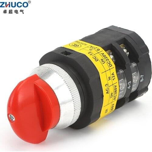 ZHUCO SZW25-30D/2 25A Red Black Handle Panel Three Position Two Pole Silver Contact Rotary Changeover Cam Switch