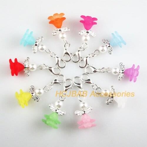 10 New Angel 14x22mm Charms Mixed Flower Acrylic Silver Plated Retro With Lobster Claw Clasps