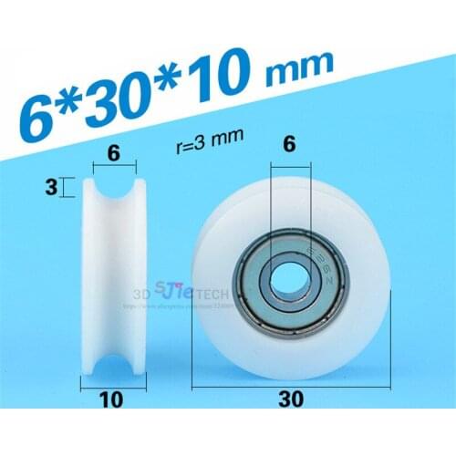 10pcs 6*30*10mm M6*30*10mm U grooved wheel POM concave wheel, shower room / furniture roller , rubber sheave pulley black/white