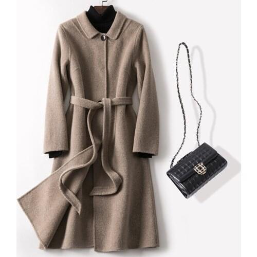 2020 Autumn Winter New Double-sided Cashmere Coat Women Korean Long Woolen coat Office Overcoat women Slim Wool Blend Outerwear