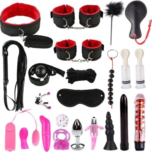 23Pcs/Set Adult Plush Bondage Sex Toys Set Footcuffs Whip Blindfold Intimate Sex Toys Tools sex toys for women