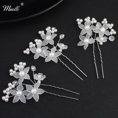 Miallo 3Pcs/Lot Wedding Hair Pins Decorative for Bride Ivory White Five-Star Flowers Hairpins for Women Hair Accessories