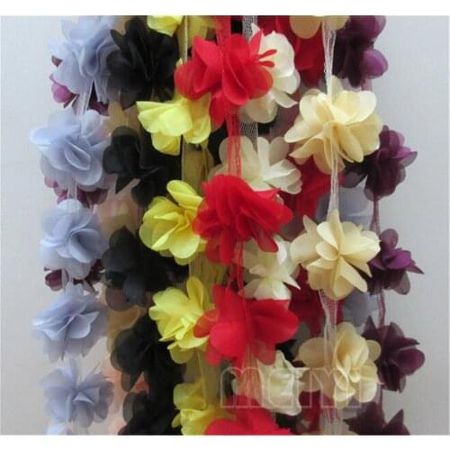 5 Yards 3D 5CM Flower Chiffon Petals Leaves Lace Trim Ribbon Fabric Handmade DIY Wedding Dress Bridal Sewing Craft Decoration