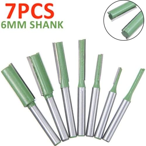 7Pcs Router Bits Shank Single Double Flute Straight Router Bit Woodworking Tool 6mm Garden Supplies