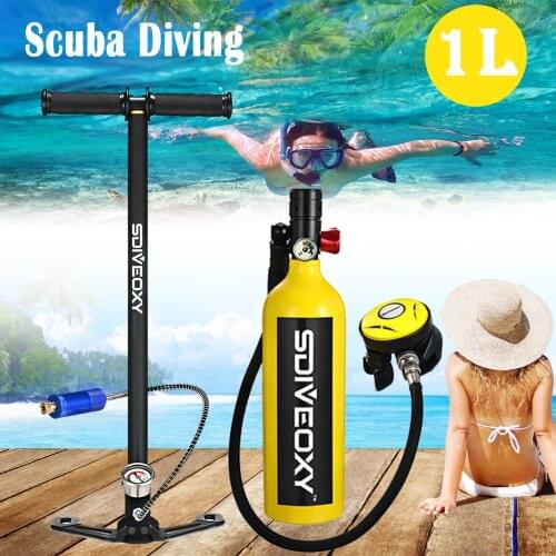 1L Scuba Diving Cylinder Mini Oxygen Tank Set Respirator Air Tank Hand Pump for Underwater Snorkeling Breath Diving Equipment