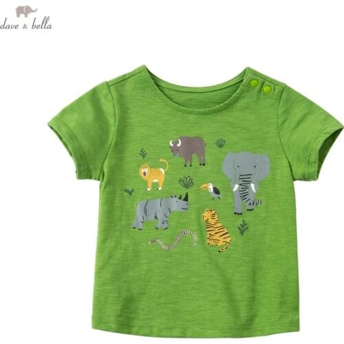 DB16894 dave bella summer baby boys casual cartoon print T-shirt children tops kids boy fashion tees