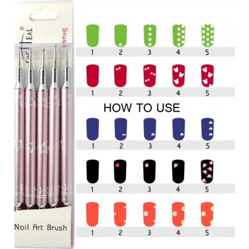 ELECOOL 2-Ways 5pcs Dotting Tool Nail Painting Pen Stainless Steel Point Noir Nail Rhinestone Strass Picker Nails Art Tool Set