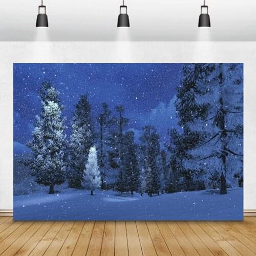 Winter Snow Pine Forest Starry Night Scenic Photo Background Christmas Photography Backdrop Children Portrait Photocall Banner