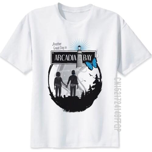 Life Is Strange Arcadia Bay T shirt Men T-shirt 100% Cotton Fabric O Neck White TShirt For Man Top Tees Graphic Print