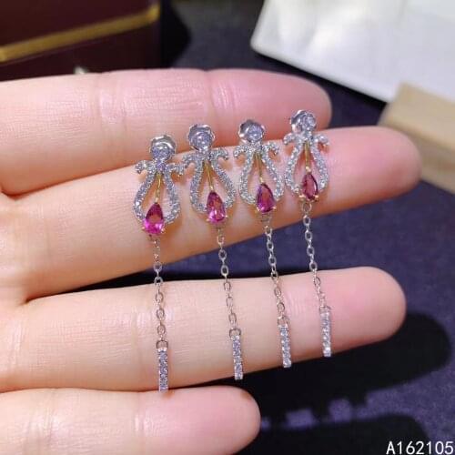 Fine Jewelry 925 Pure Silver Chinese Style Natural Pink Tourmaline Girl Luxury Popular Tassels Water Drop Gem Earrings Eardrop S