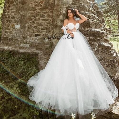 Pretty White Tulle Bridal Dress Off The Shoulder Sexy See Thru Long Wedding Party Gowns Custom Made Charm Backless Mesh Dresses