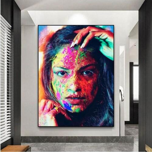 Colorful Beautiful Woman Abstract Art Canvas Painting Portrait Poster Pictures Wall Bedroom Living Room Home Decoration Cuadros