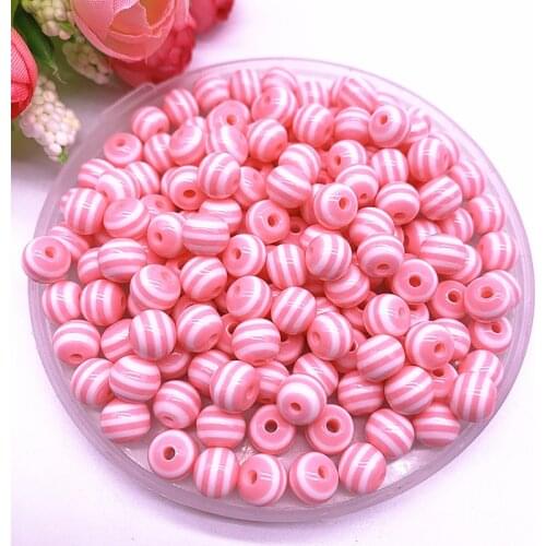 6/8/10/12mm Round Resin Beads Stripe Spacer Beads for Jewelry Making Children Handcraft Department DIY Bracelet Accessories #01