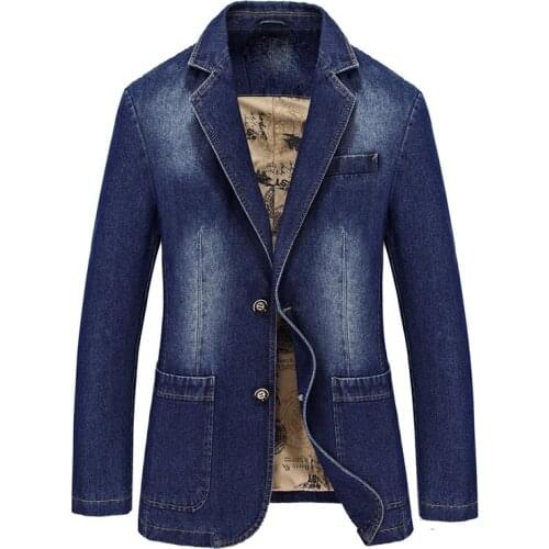 M-4XL Male Casual Varsity Denim Blazer Cotton Jacket Men Autumn Winter Fashion Brand Windbreak Business Warm Jean Long Coat
