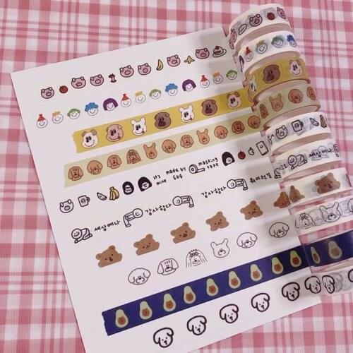 2020 Sharkbang 4.5M Kawaii Bear Dog Scrapbooking Washi Masking Adhesive Tape Dercorative Paper Tape Stationery