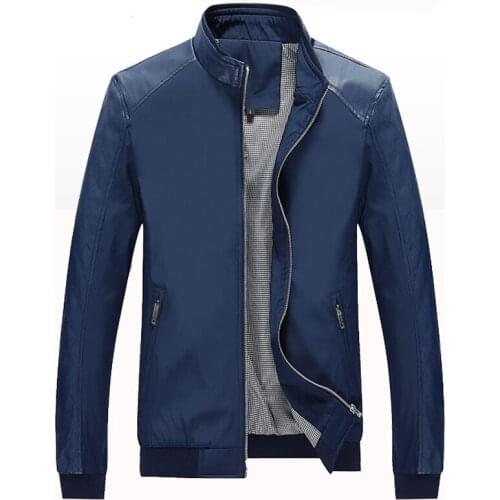 Fashion men PU stitching jacket Spring autumn thin Casual leather coat mens Solid color Bomber jacket Male slim outerwear 5XL