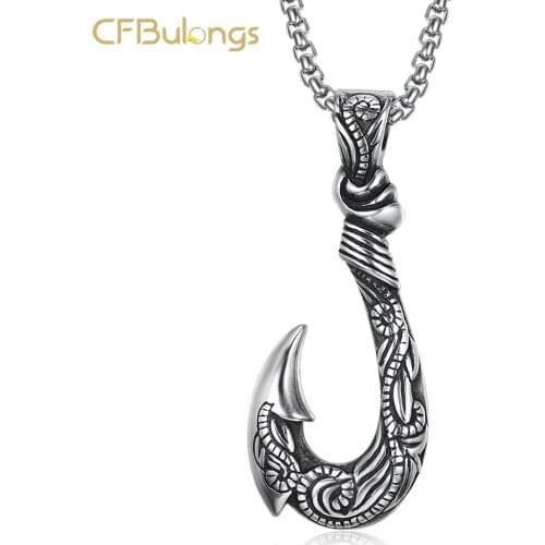 CFBulongs Stainless Steel Mens Original Design Anchor Hook Pendant Necklace Retro Vikings Jewelry Necklace Accessories