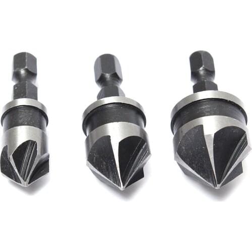 3pc 12mm 16mm 19mm Countersink Bore Set 1/4" Hex Shank Wood Plastic Chamfer Bit
