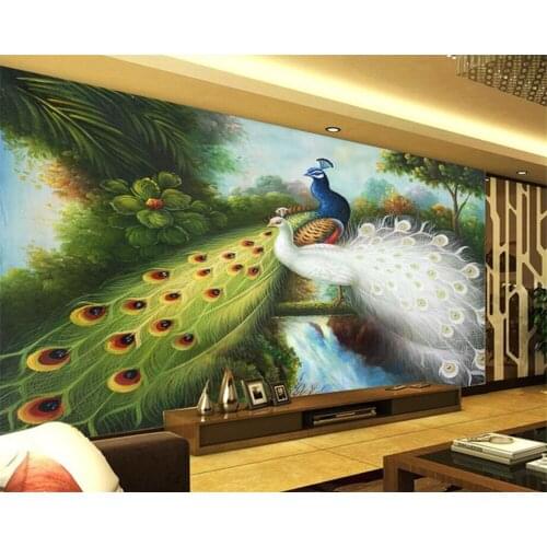 Beibehang Custom Wallpaper Living Room Bedroom Mural Tide Handmade Sketch Couple Peacock TV Background Wall mural 3d wallpaper