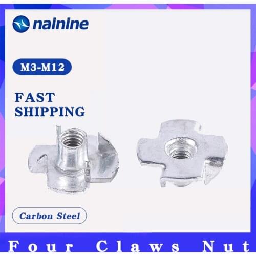 [M3 M4 M5 M6 M8 M10 M12] Zinc Plated Four Claws Nut Speaker Nut T-nut Blind Tee Nuts with Pronge Furniture