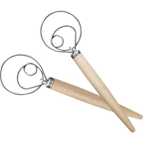 1 Pcs The Original Danish Dough Whisk -13" Stainless Steel &Wood Handle Baking Tool