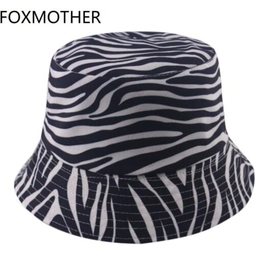 FOXMOTHER 2020 New Fashion Reversible Black White Striped Zebra Print Bucket Hats For Women Gorras Fisherman Caps Summer