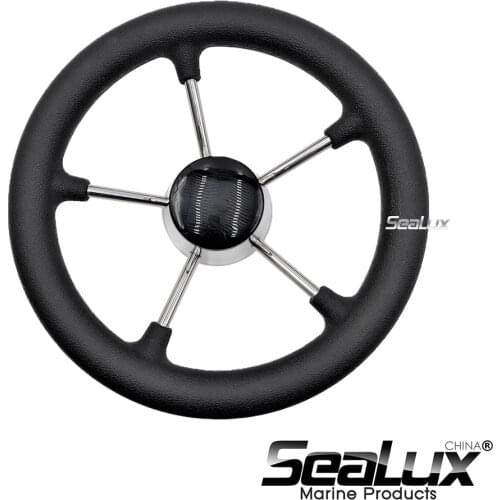 Sealux Stainless Steel 13-1/2" Steering Wheel with PU Foam and Black PC cap for Marine Boat Yacht