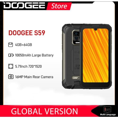 DOOGEE S59 Rugged Phone 10050mAh Super Battery Smartphone 4GB+64GB Mobile phone IP68/IP69K 2W Loud Volume Speaker Celular