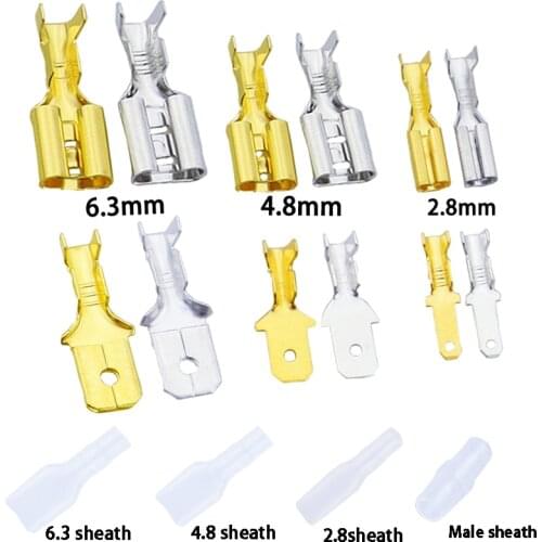 100Pcs 2.8mm 4.8mm 6.3mm Plug Spring Female Male Spade Cold Crimp Terminals Connector Car Speaker Electrical Wire Connectors Set