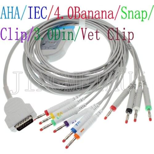 Compatible with Marquette-Hellige MicroSmart/MAC500/1100/1600/1200/1200ST ECG EKG 10-Lead cable,10kohm Resistance ,3m of cable