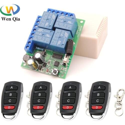 RF Switch Remote Control AC220V 10Amp 4CH Relay Receiver and Transmitter for Universal Garage Control and Home appliance Control