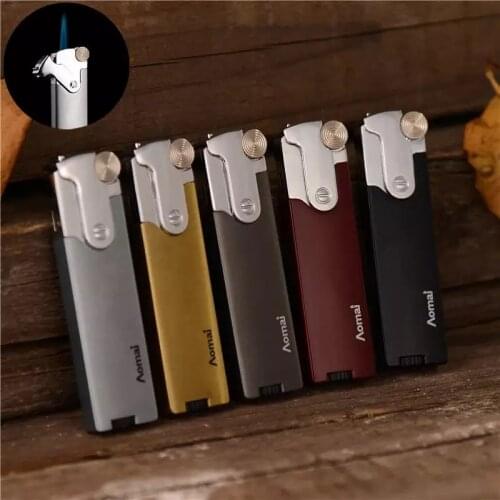 Windproof Butane Lighter Personality Creative Metal Cover Ultra-Thin Cigarette Lighter Cigar Accessories Small Gift