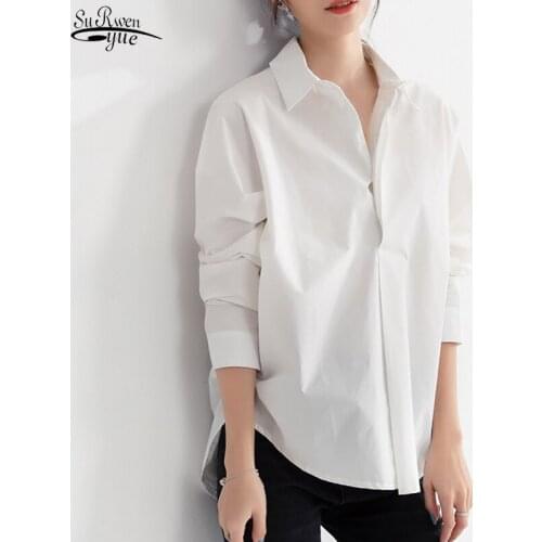 2021 Spring Autumn Casual Chiffon Shirt Office Lady Women White Long Sleeve Shirts and Blouses Plus Size Loose Blouse Tops 10239