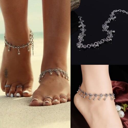 Anklets 2017 Silver Color Bohemian Metal Tassel Anklet Luxury Hollow Flowers Ankle Bracelet For Women Jewelry Summer Style