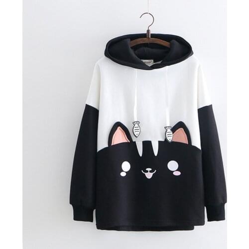 Japanese Harajuku Mori Girl Womens Cute Pullover Sweatshirt 2020 Autumn Fashion Girls Sweet Lolita Cat Graphic Kawaii Hoodies