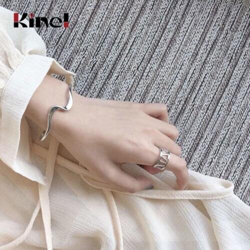 Kinel Minimalist 100% Real 925 Sterling Silver Wave Bracelet Creative Design Hot Party Jewelry for Women Trend Personality Gifts