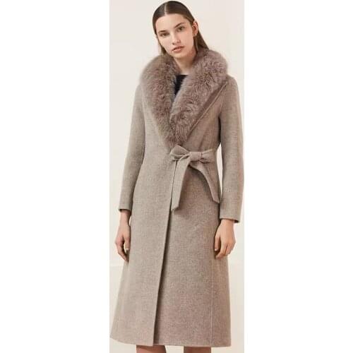Wool coat with fur Female overcoat winter 2019 women long coat with fox fur collar autumn women clothes