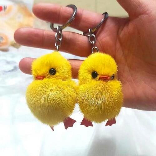1pc New Fashion Cute Yellow Fur Hairball Soft Duck Keychain for Unisex Animal Bag Car Key Keyring Stuffed Plush Toy Gifts