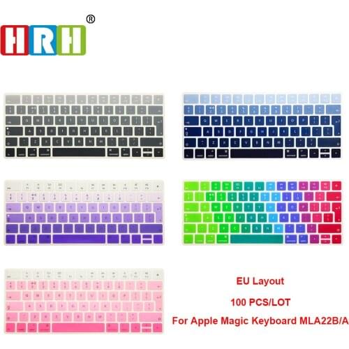 HRH 100pcs EU/UK Rainbow Keyboard Cover Silicone Skin for Apple Magic Keyboard MLA22B/A European/ISO Keyboard Silicone Skin