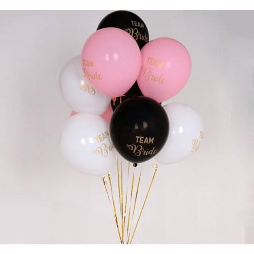 12pcs/lot Team Bride balloon Hens Party black white pink balloons with golden glitter writting Wedding Balloons Hen Bachelorette