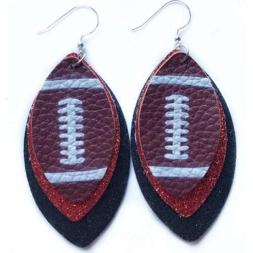 2019 Fashion Womens Baseball Faux Leather Earrings Women Sports Basketball Football Flag Teardrop Dangle Earrings For Best Frie