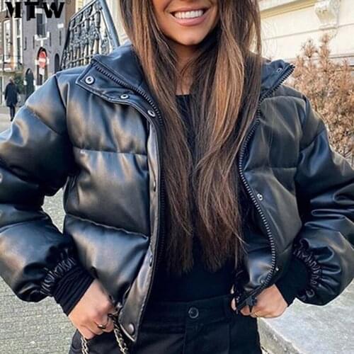 2021 Autumn Winter Black Women Oversize Parkas Ladies Casual Long Sleeve PU Leather Zipper Thick Jacket Coats