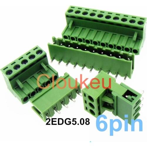 2EDG-5.08 6Pin Straight/Bend Plug Socket Connecting terminal Green Connector 5.08mm 2EDGK/V/R/C 6p