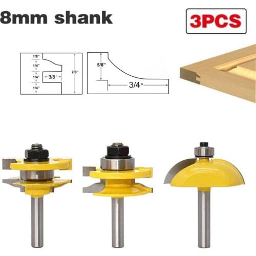 3pcs/set 8mm Shank Raised Panel With Roman Ogee Profile Wood Door Router Bit Set C3 Carbide Tenon Cutter Tools For Woodworking