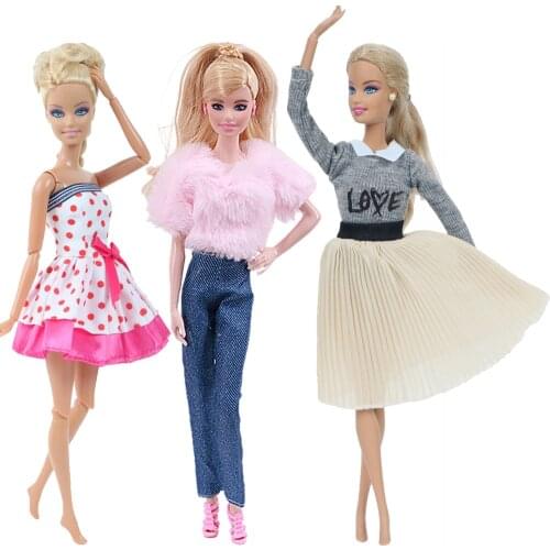 3Pcs/Set Barbies Doll Clothes Skirt Dress Outfit Coat Jeans For Barbies Doll Accessories Evening Party Weeding Dress Girl`s Toy