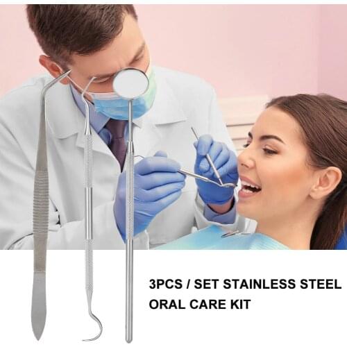 3pcs/Set Stainless Steel Oral Care Kit Plaque Calculus Removal Dental Hygiene Tool for Home Use