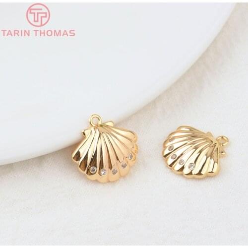 6PCS 14x15MM Hole 1.2MM 24K Gold Color Brass and Zircon Shell Charms Pendants High Quality Diy Jewelry Findings Accessories