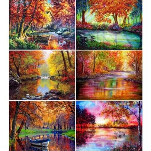 5D DIY Diamond Painting Autumn Cross Stitch Kit Full Drill Square Embroidery Scenery Mosaic Art Picture of Rhinestones Decor